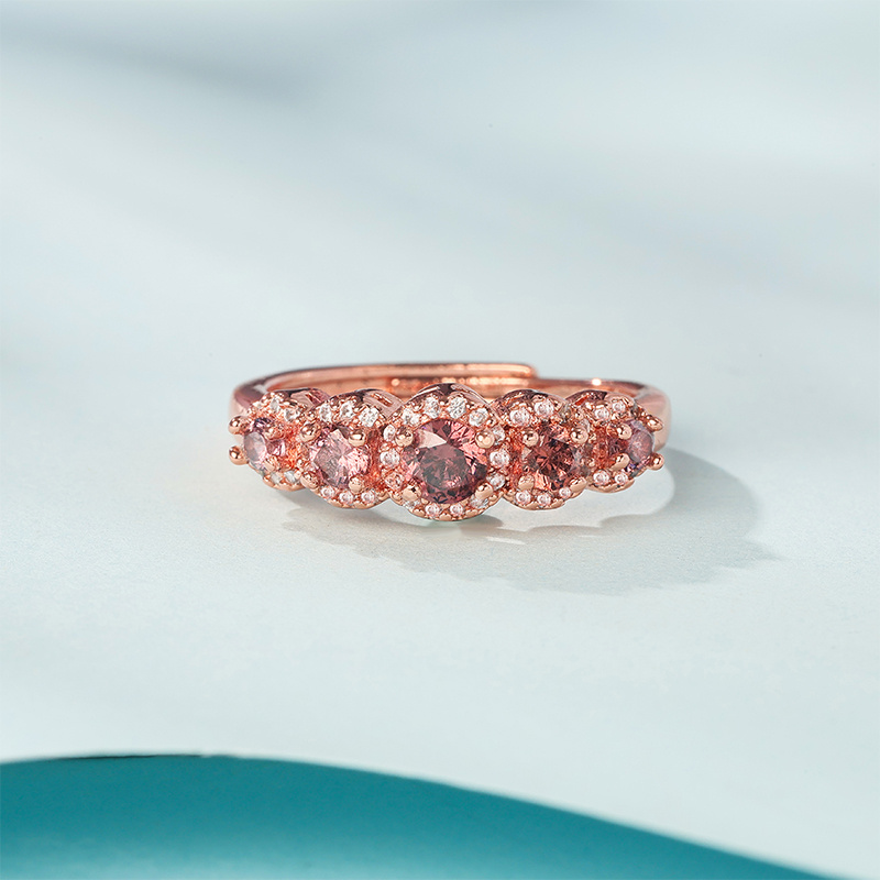 925 Silver Rose Gold Garnet Ring with Zirconia - Gift for Her