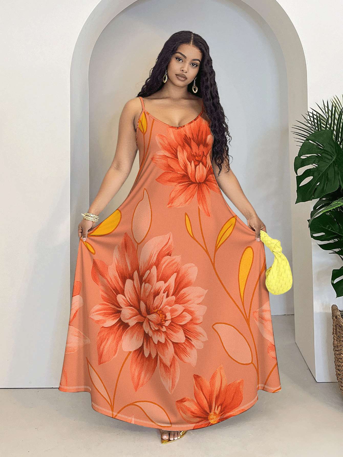 green emerald velvet dress Coral Floral V-Neck Flowy Tiered Maternity Maxi Dress – PinkBlush main image 1