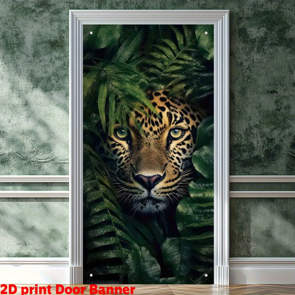TEMU 2d Flat, 2d Door Banner 2d Flat, 2d Door Banner 2d Flat Design, 1pc Large Leopard Print Door Curtain - Jungle King Theme, With Realistic And