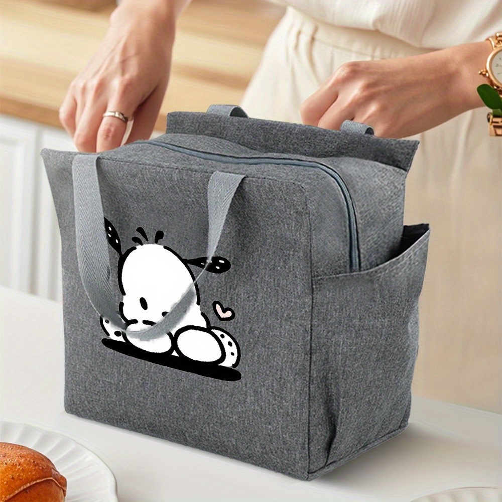 

1pc Sanrio Insulated Lunch Bag - Gray Oxford Fabric With Cute , Zipper Closure, School, Work, Picnics & Travel, Small Lunch Bag Insulated, Sanrio