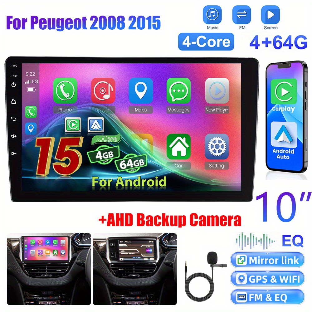 [4+64g] 10 Inch 15 Radio Double Din Car Stereo For 2015 With Auto, 1080p Touch Screen Radio Wifi/ / Fm/ Swc/ / Backup Camera/ Mic/ 32 Eq