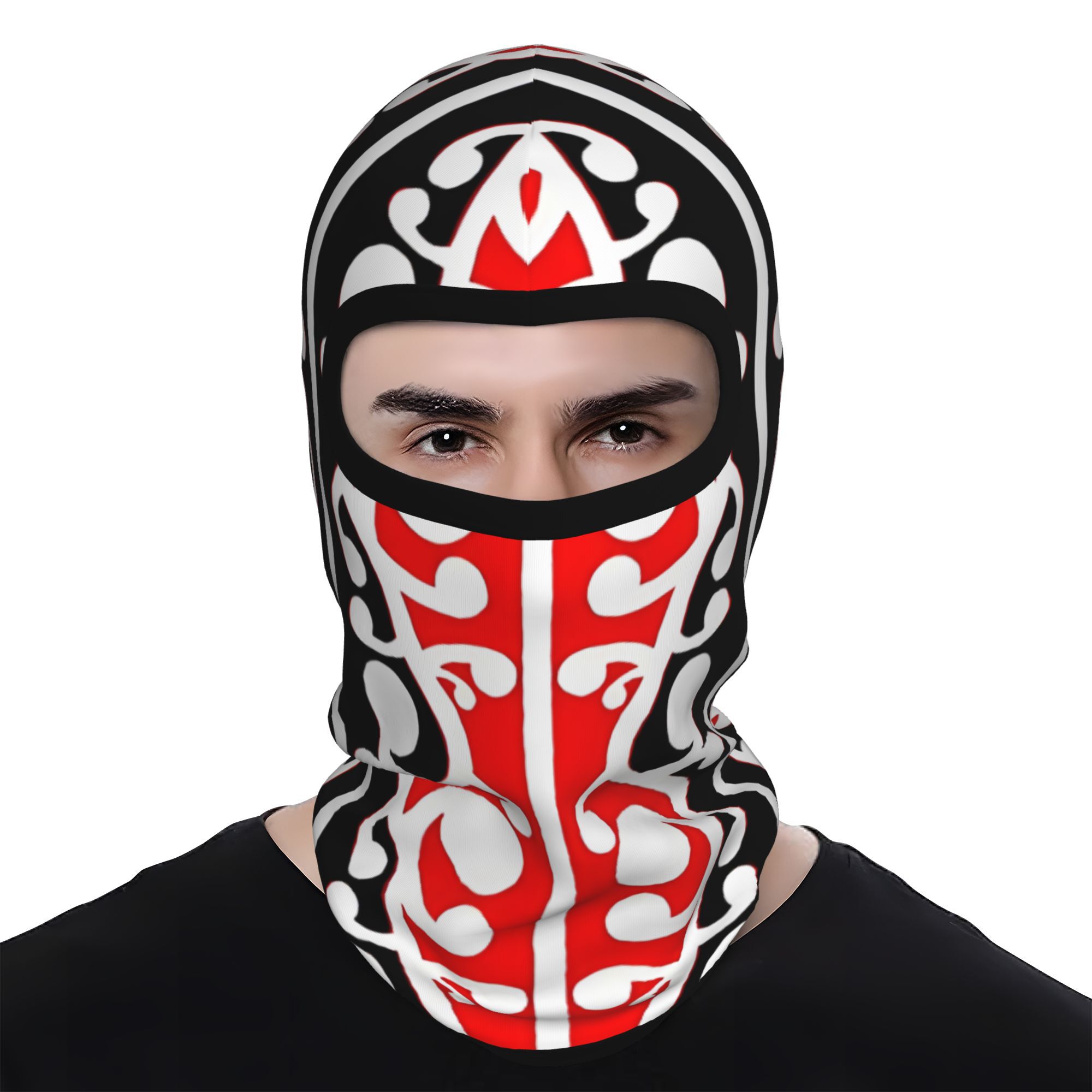 TEMU 1pc Maori Kowhaiwhai Tribal Balaclava Full Face Mask - Breathable Windproof Mask Suitable For Outdoor Sports, Cycling, Skiing, Machine Washable,