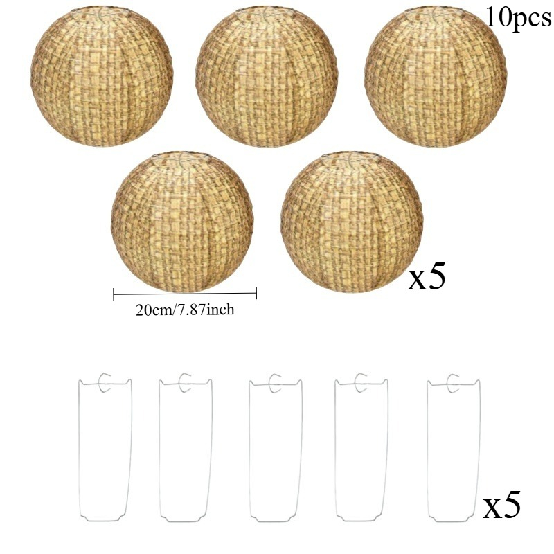 TEMU 10pcs Linen Textured Paper Lantern Decor Set, Includes 5pcs Hanging Paper Lanterns And 5 Matching Hooks, Farmhouse Bohemian Style Hanging