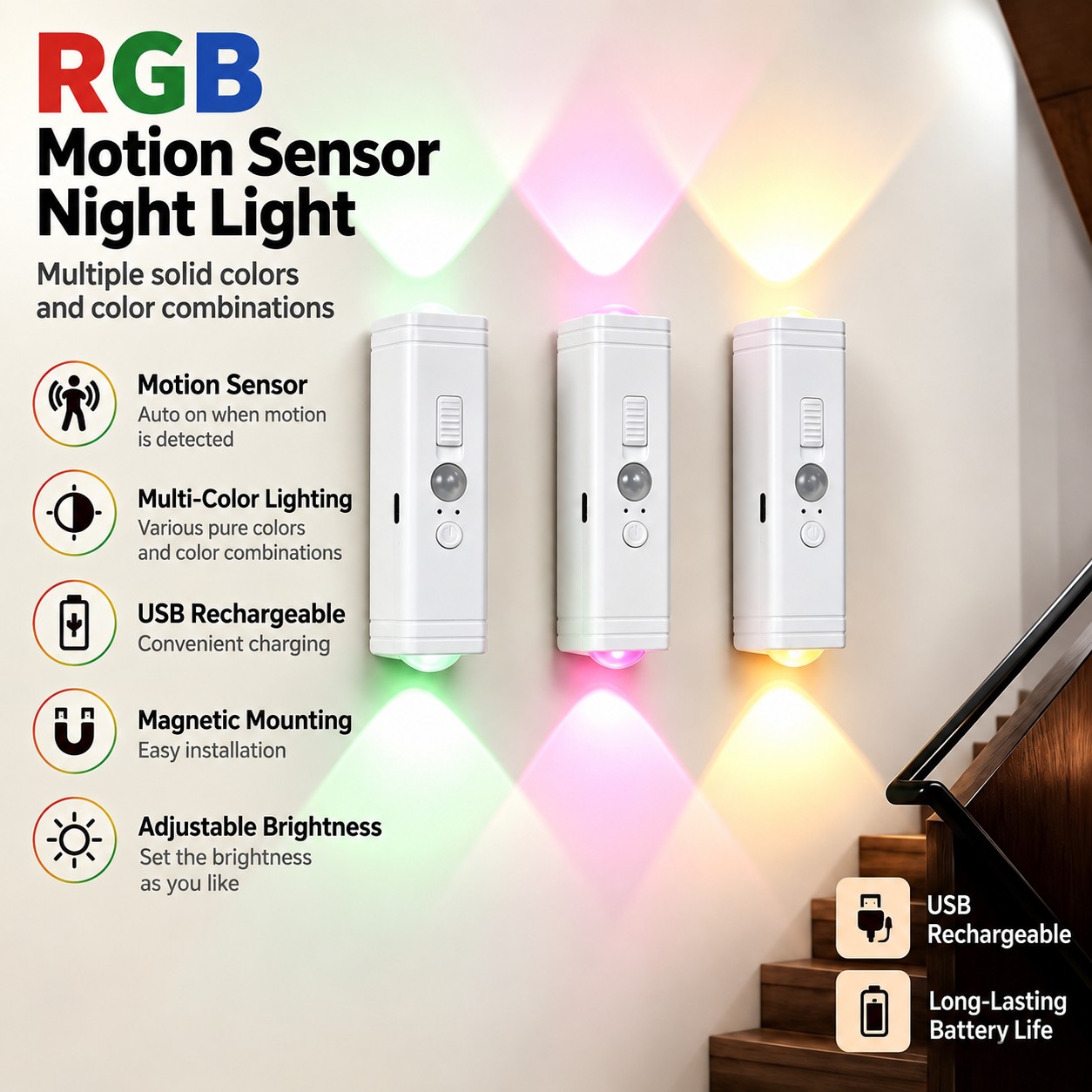RGB Smart Motion Sensor Light with Dual-Head LED