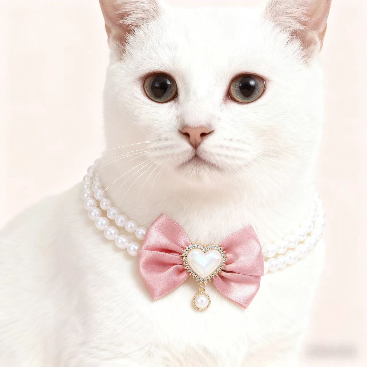 TEMU Nouveau collier pour animal de compagnie, accessoires pour chat et chien, nœud papillon, cordon de perles de cœur, accessoires pour animaux de