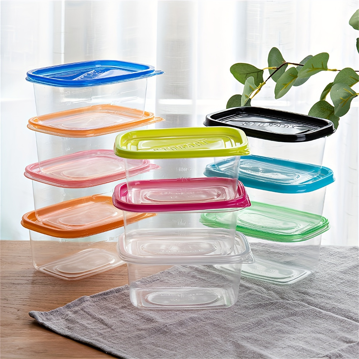 10pcs Clear Plastic Food Storage Containers with Blue Lids - Stackable, Reusable, Perfect for Kitchen Organization - Ideal for Grains, Meats, Fruits, Vegetables - Dishwasher & Microwave Safe