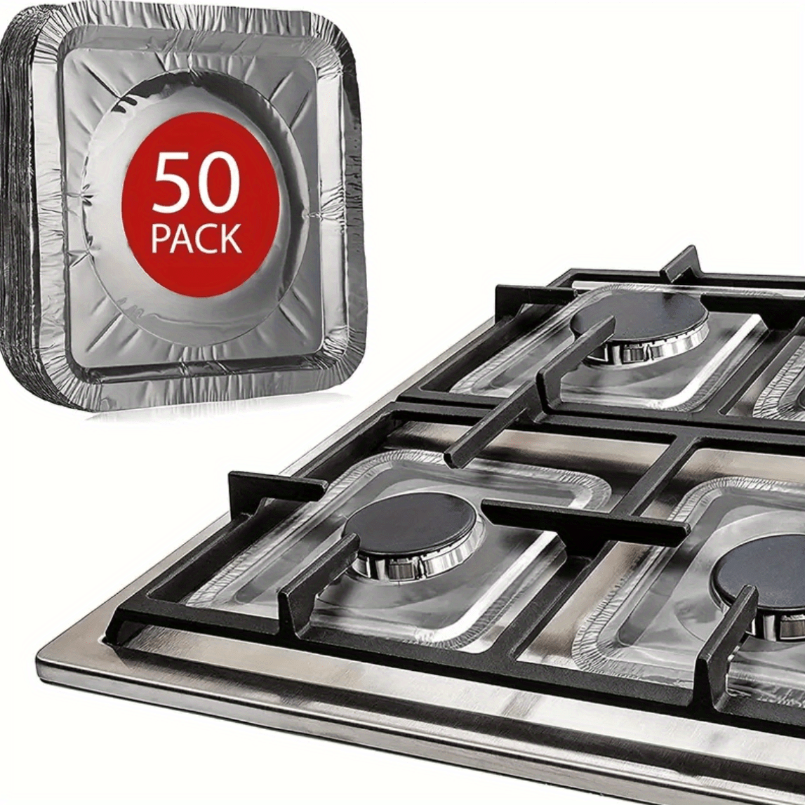 Image of 50pcs, Gas Stove Cover | Disposable Aluminum Stove Cover | 8.5" Square Heat- Gas Stove Protection Pad | Thick Cooker Top Cover For Gas Stove, Kitchen Tools, Kitchen Supplies And Household Kitchenware