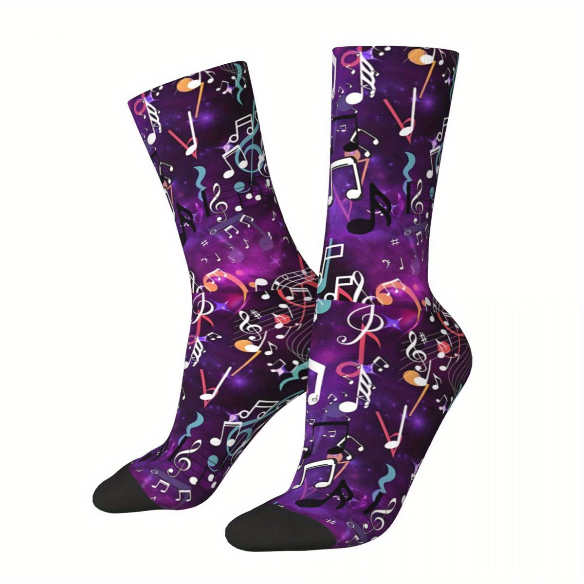 

1 Pair Biihudu Men's Novelty Crew Socks - Vibrant Purple With & Starry For Design, 95% Polyester , Fit, Music Lovers