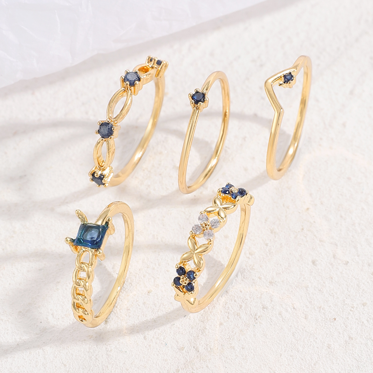Image of Five-piece Set Of Women's Alloy Rings With Blue Zirconia Jewelry, A Holiday Gift For , Suitable For Daily Wear