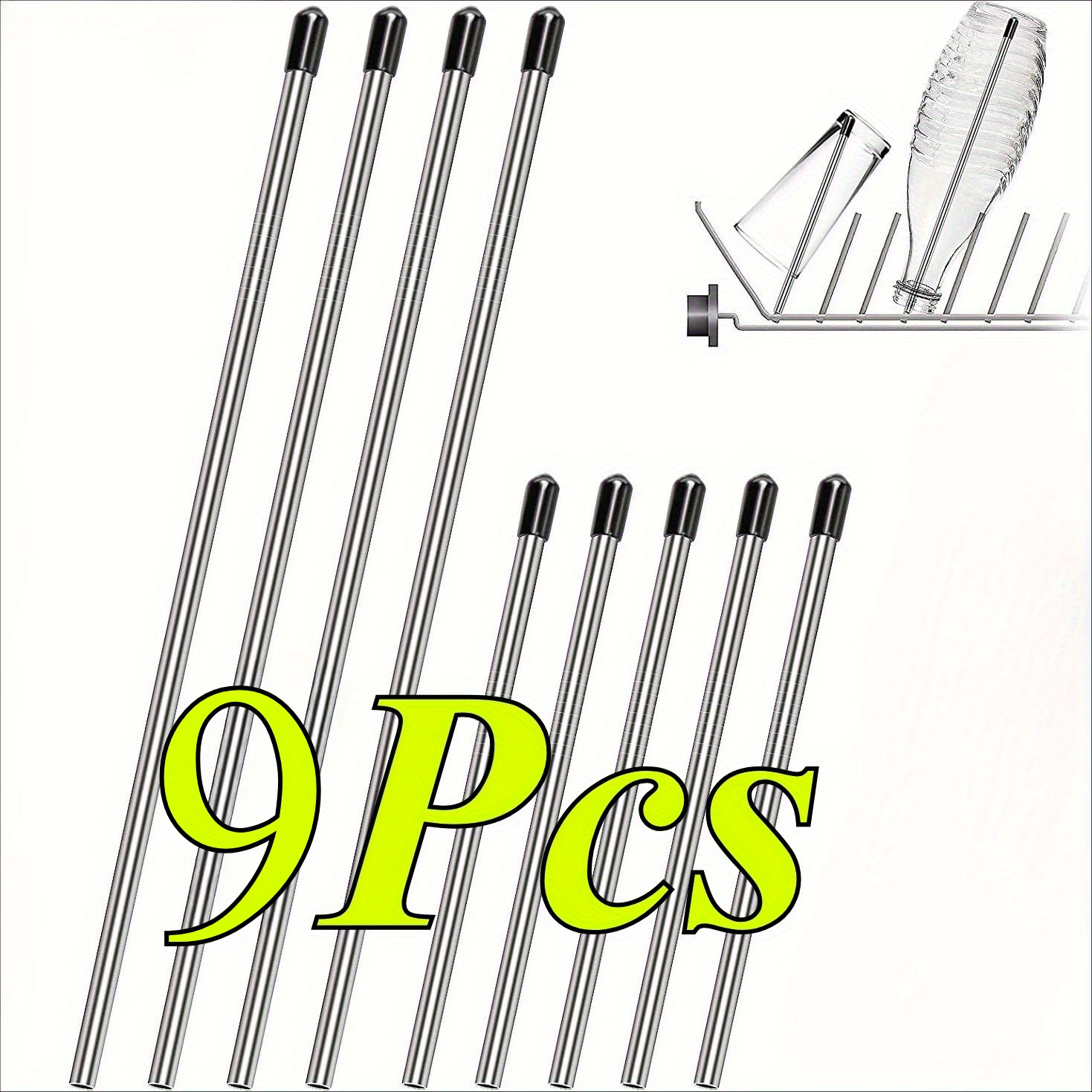 Image of 9-pack Stainless Steel Dishwasher Rack For Soda Bottles Bottle Drying Rack, Cup Draining Holder, Non-slip Bottom - Stainless - Suitable For All Standard Dishwashers