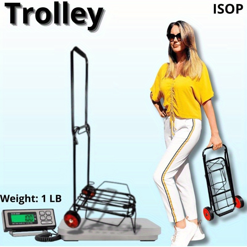 ISOP Heavy-Duty Folding Shopping Cart Dolly with 2 Swivel Wheels - Lightweight Portable Utility Trolley, Foldable Design, Sturdy Construction for Grocery, Warehouse, Office, Home - Space-Saving Heavy Loads, Warehouse Equipment, Compact Storage, Durable Plastic, Office Workers