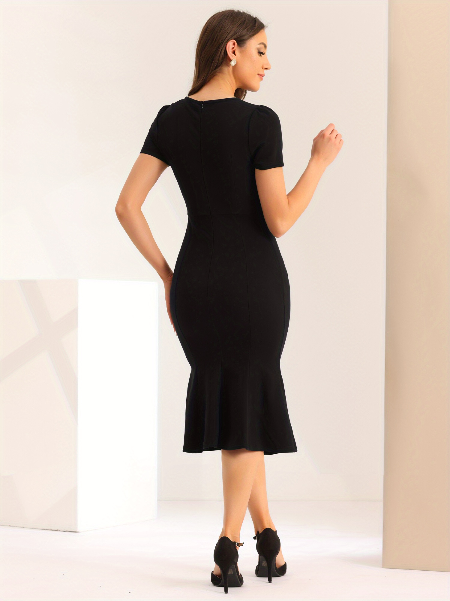 womens vintage 1950s dress short sleeve mermaid bodycon work - Temu