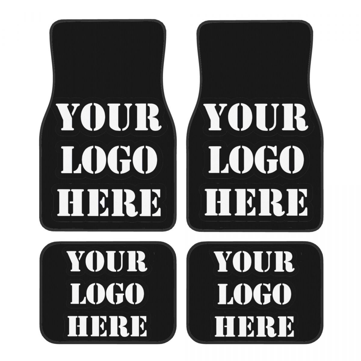 TEMU Custom 4pcs Car Floor Mats With Personalized Logo Design, Black And White Minimalist Style, Durable Polyester Fiber Material, Anti-slip Trunk