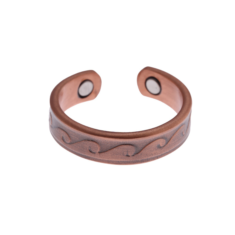 TEMU Bague ouverte unisexe en cuivre pur gravée Vintage - Bague réglable, idéale pour et les tenues décontractées, d'anniversaire et pour et