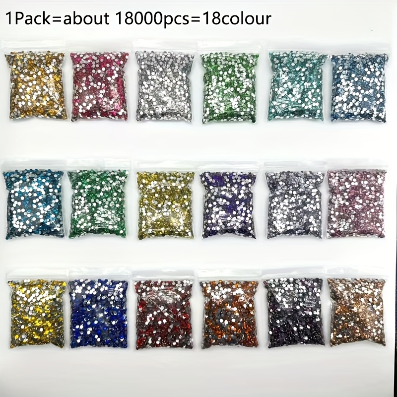 TEMU Kit de peinture DIY avec 18000 strass ronds 5D en résine à dos plat, diamètre 3mm, 18 couleurs, 1000 pièces par couleur. Strass argentés à dos
