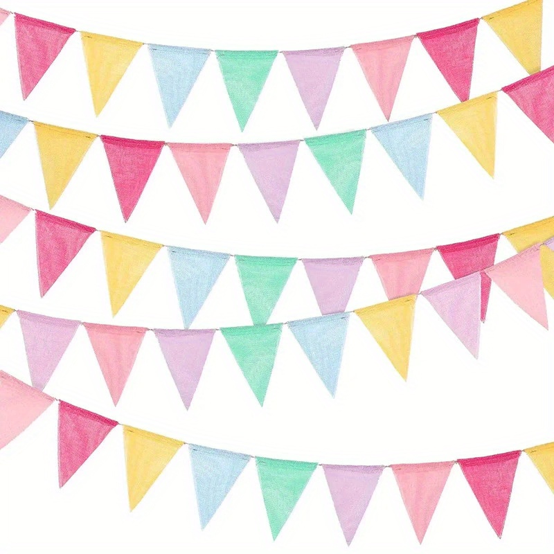 8m/24 stück wimpelbanner aus jute in mehrfarbigen dreiecken, regenbogen-girlande für außen- und klassenzimmerdekoration bei geburtstagsfeiern (4m/12 stk./packung) 0