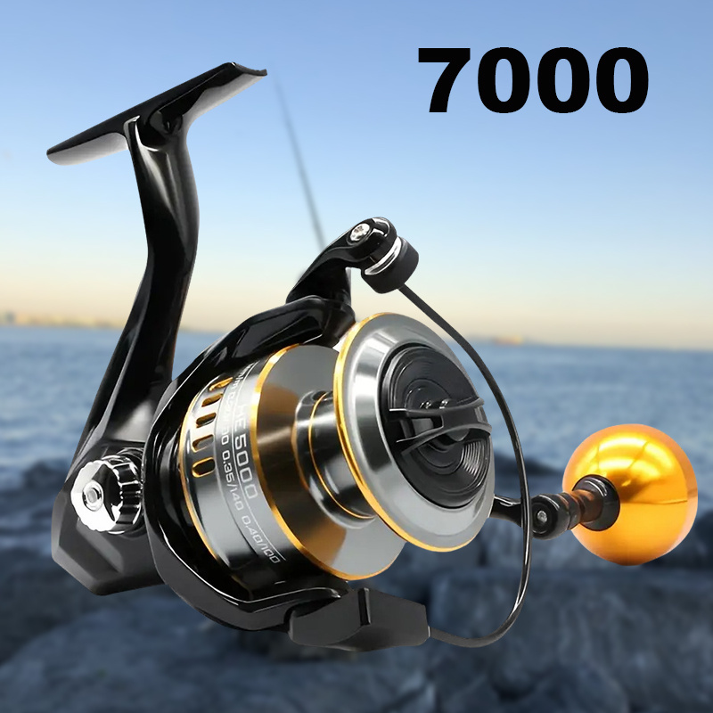 TEMU 1 He7000 Saltwater Fishing Reel | 5.2:1 Gear Ratio, 8.16kg Drag, Cup, Black And Golden Decoration, Suitable For Handed , Elegant And Durable Fishing Reel