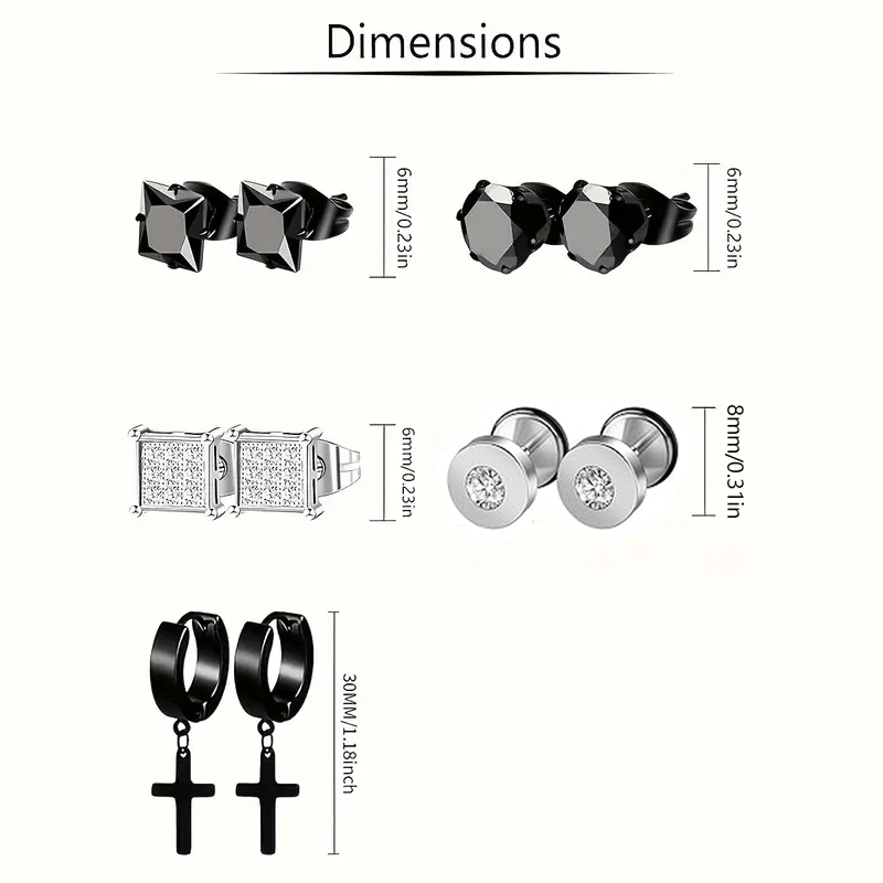 15 Pairs Stainless Steel Earrings Set for Men, Hypoallergenic