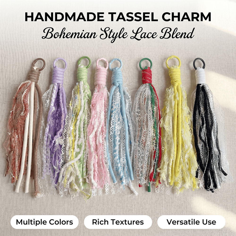 8pcs Random Mixed Color Delivery, Bohemian Style Blended Lace Tassel Pendant, Polyester Fiber Hand-Woven Key Chain Bag Pendant DIY Jewelry Accessories, Car Wallet Backpack Key Chain Pendant Jewelry Making Key Ring Accessories