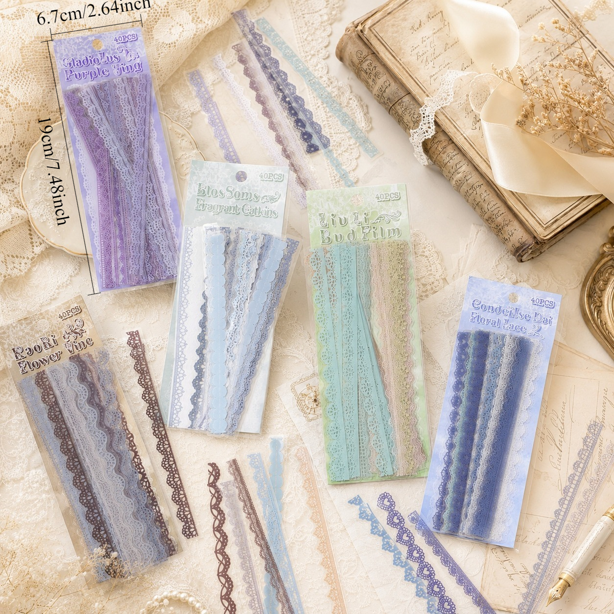 40pcs PET Transparent Lace Border Stickers for Scrapbooking