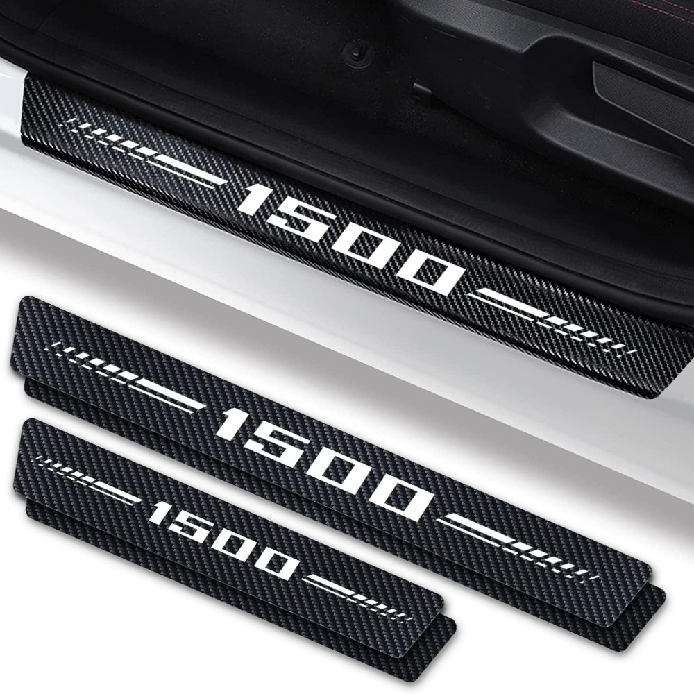 

4pcs Door Plate Protectors For 1500 Car Accessories, Carbon Fiber Style Leather Protection Stickers, Door Entry Guard Protector Universal Size Fit For 1500