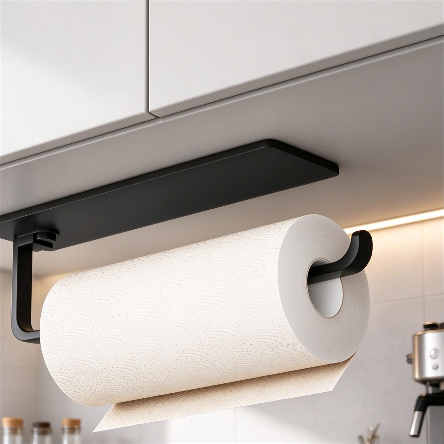 TEMU Porte-essuie-tout de cuisine multifonctionnel 1 pièce, porte-serviettes de cuisine moderne, en plastique robuste, installation perçage,