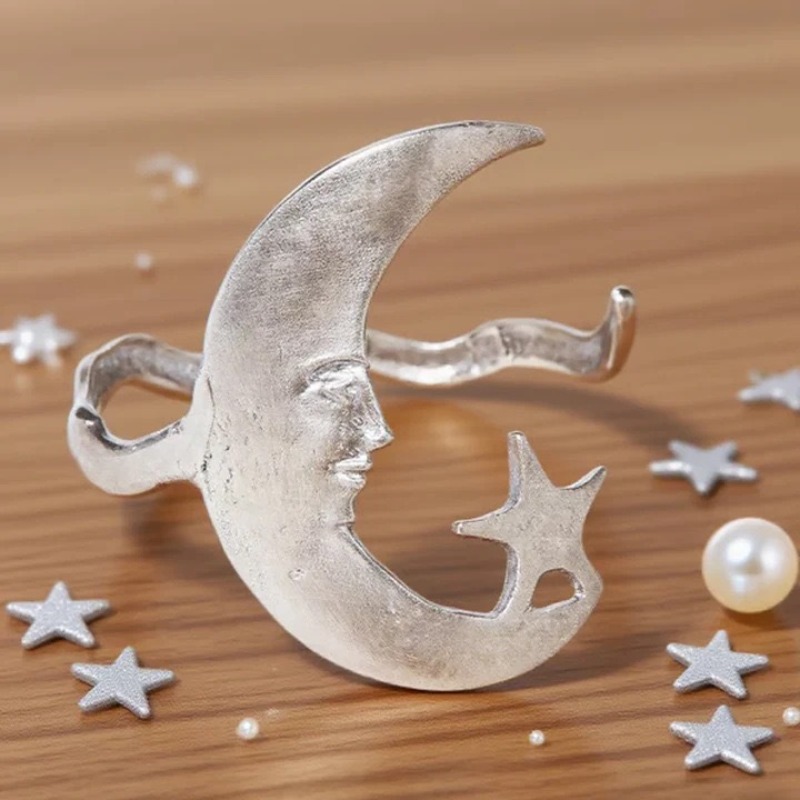 TEMU Minimalist Wide-band Bangle Bracelet, Star And Moon Pattern Open Bangle, Versatile And Elegant Women's Bracelet