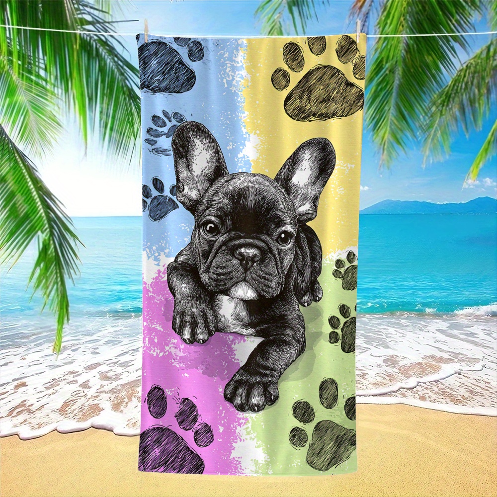 TEMU A Colorful Beach Towel Featuring A Cute French Bulldog Paw Print Design, Perfect For Beach Vacations, And Ideal For Use At The Pool, Camping,