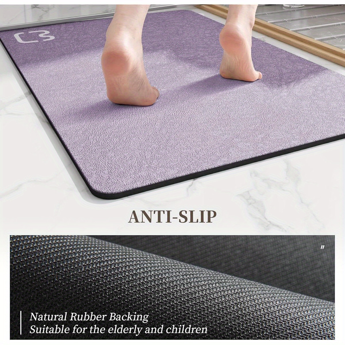 extra long bath mat lavender diatomaceous earth bathroom fast dry non slip shower mat with rubber backing super absorbent large floor mat for tub shower sink elegant bathroom decor   spa lovers Product details 3