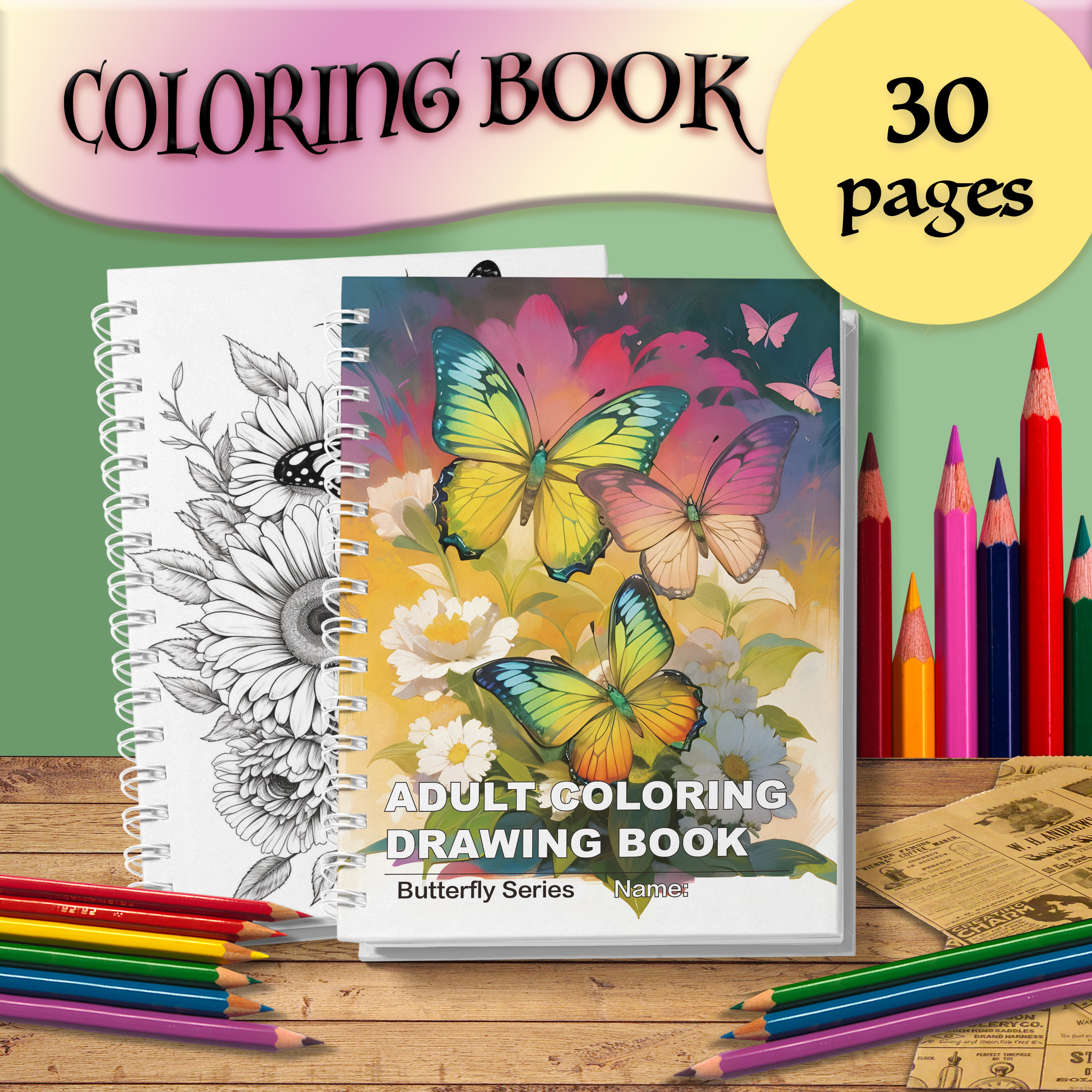Adult Coloring Book Featuring A Butterfly Theme, Made With Thick Paper, Perfect As A Thoughtful Gift.