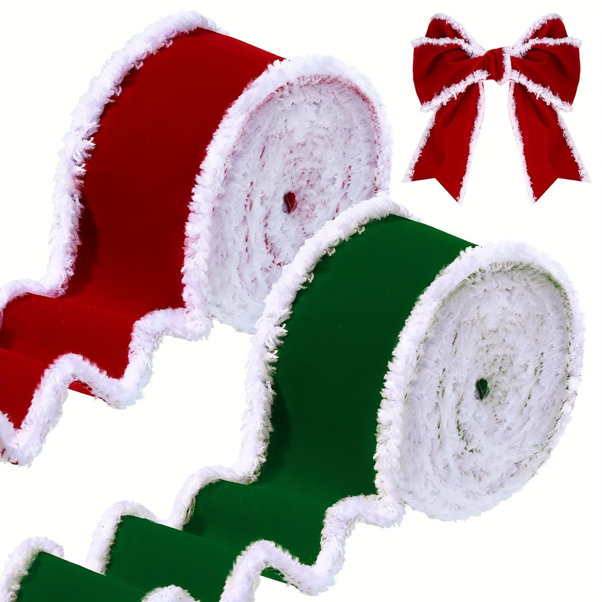 TEMU 2 Rolls Red And Green Velvet Christmas Ribbon, 1 Roll . 91cm, 2 Rolls Each Of 2 Colors Total 182cm, Width 6.3cm, Handmade, Suitable For Holiday