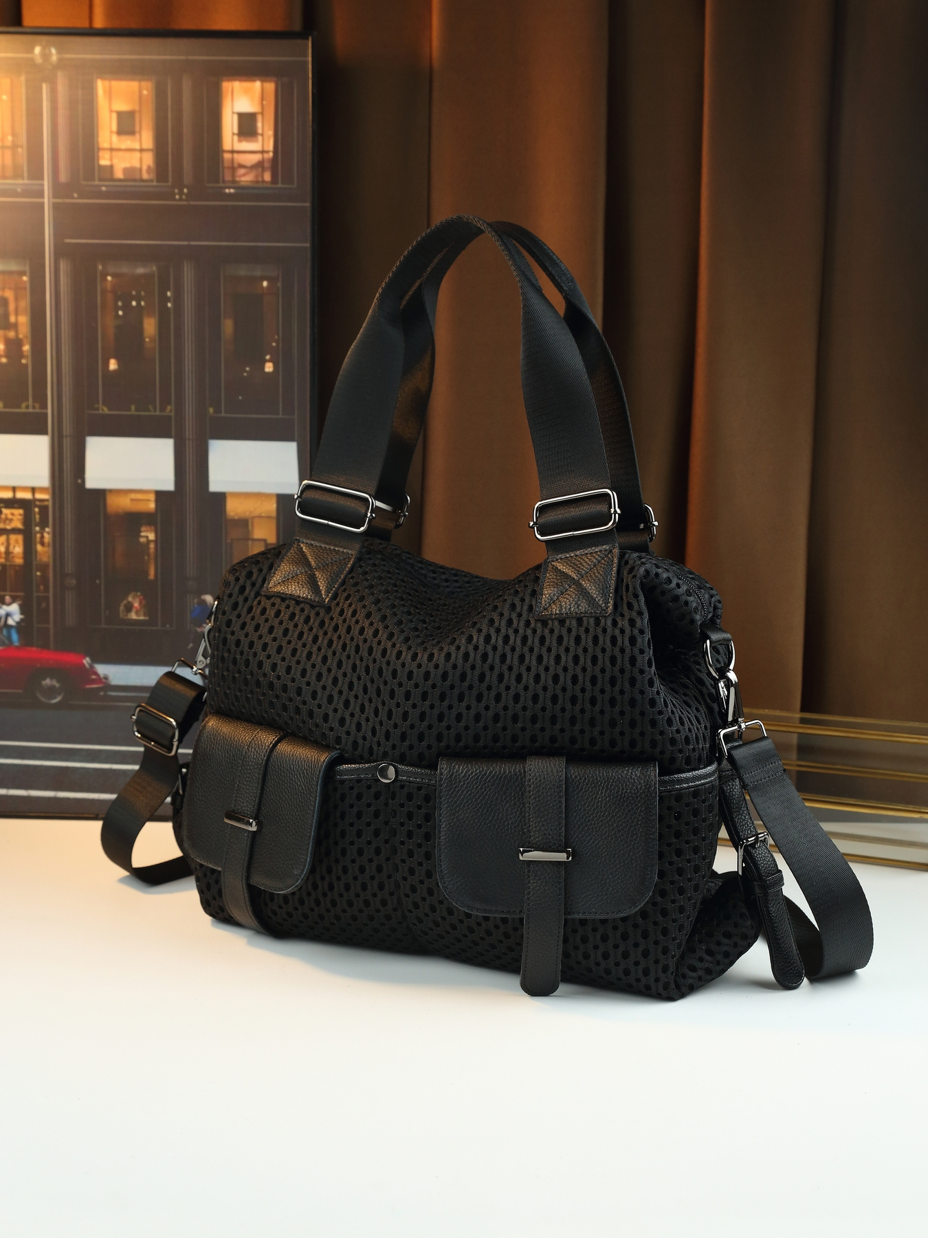 Nylon Tote Bag on display rack