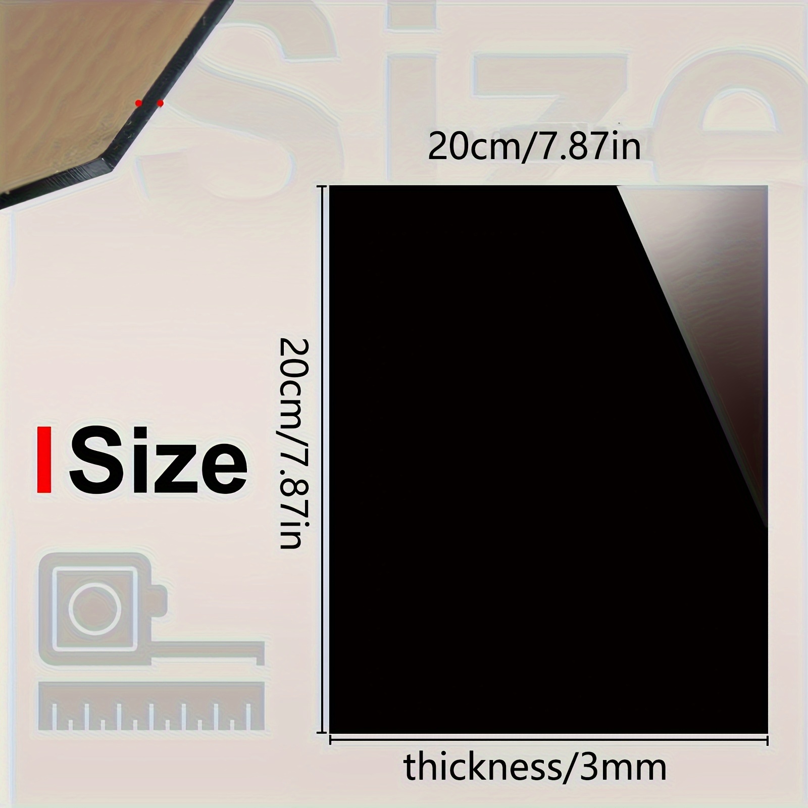 TEMU A Reflective Black Acrylic Sheet Measuring 7.87 Inches X 7.87 Inches With A Thickness Of 0.078 Inches. It Features Scratch-resistant And