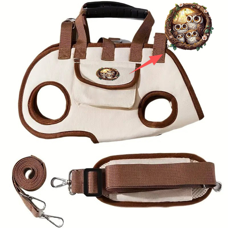TEMU 1pc Pet Portable Carrier Bag With Owl Print, Multi Functional Outdoor Travel Shoulder For Small Medium Cats And Dogs, Convenient Handheld Pet