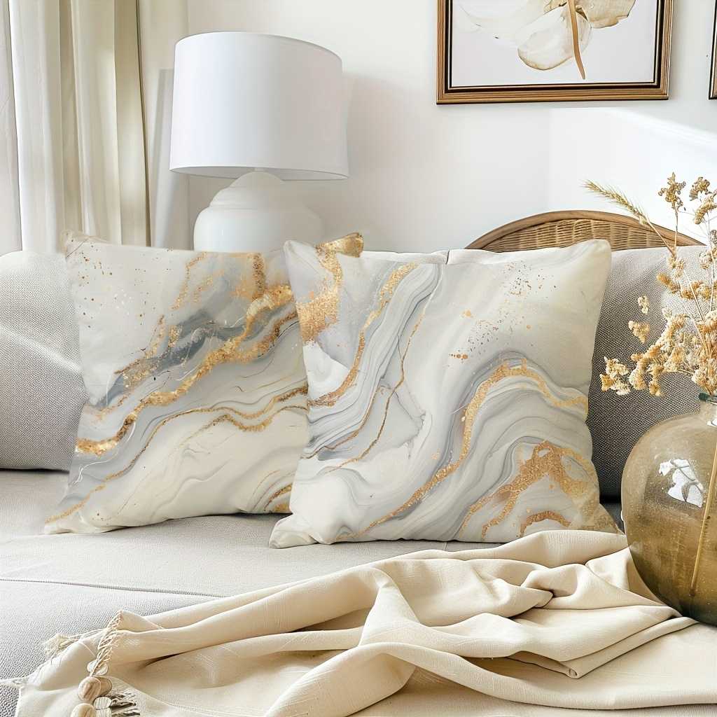Juego de Fundas para Cojines con Mármol Estampado en Piedra  Marmoleada y Dorado, Almohadas Modernas Beige-* para So
