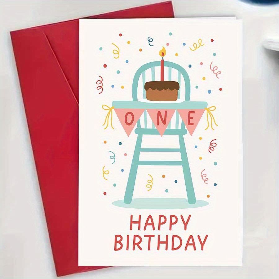 TEMU Birthday Card With Cake And Number 1 Decoration - A Cute Milestone Keepsake, A Celebration Gift For Marking Year, A Paper Card For 1st Birthday