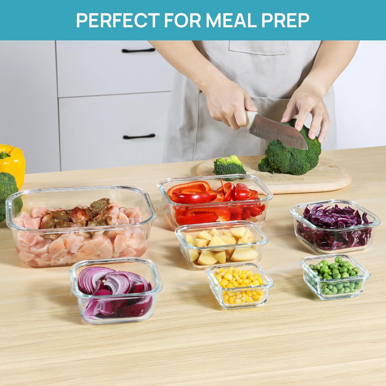 16pcs glass meal prep containers set, food service delivery boxes, portable lunch bento boxes with   lids, suitable for vegetables and fruits, lunch storage containers, kitchen restaurant/cafe back-to-school supplies, reusable,   closure, rectangular shape, hand wash only, multipurpose use, no electricity needed, back to school Product details 6