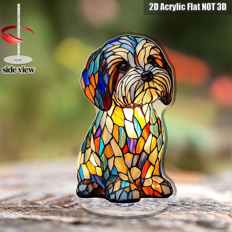 TEMU 2d Flat, 1pc Rotating Acrylic Mosaic Sitting Dog Display Piece - Colorful Rotating Acrylic Window Box Decoration Suitable For / Use, Entryway