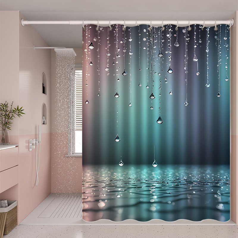 Raindrop Pattern Printed Shower Curtain with Hooks
