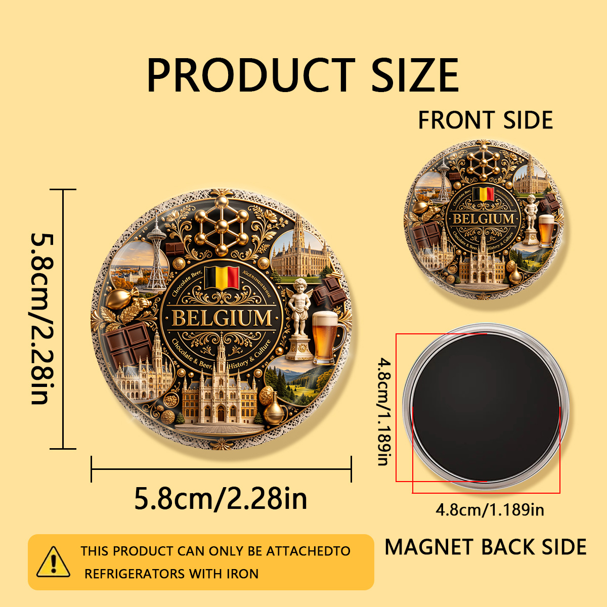 TEMU 1pc 2d Flat Belgium Durable Round Fridge Magnet, Suitable For Photos, Postcards, Etc. To , As A Kitchen Decoration