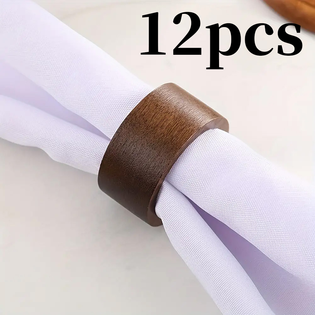 Image of 5/10/12pcs Set Napkin Rings, Easy Wooden Matching Table Decoration, Suitable For Weddings, Banquets, Birthdays, Christmas, Easter, Autumn Table Setting Napkin Rings