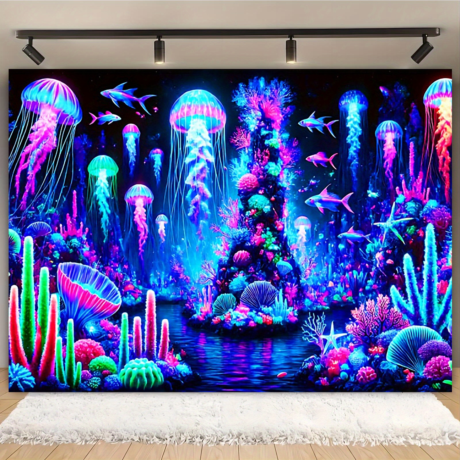 

Uv Reactive World Tapestry - Fluorescent Polyester Wall Decor For Bedroom, Game Room & Outdoor Parties, 39x59in .8x90.5in, Best For Christmas