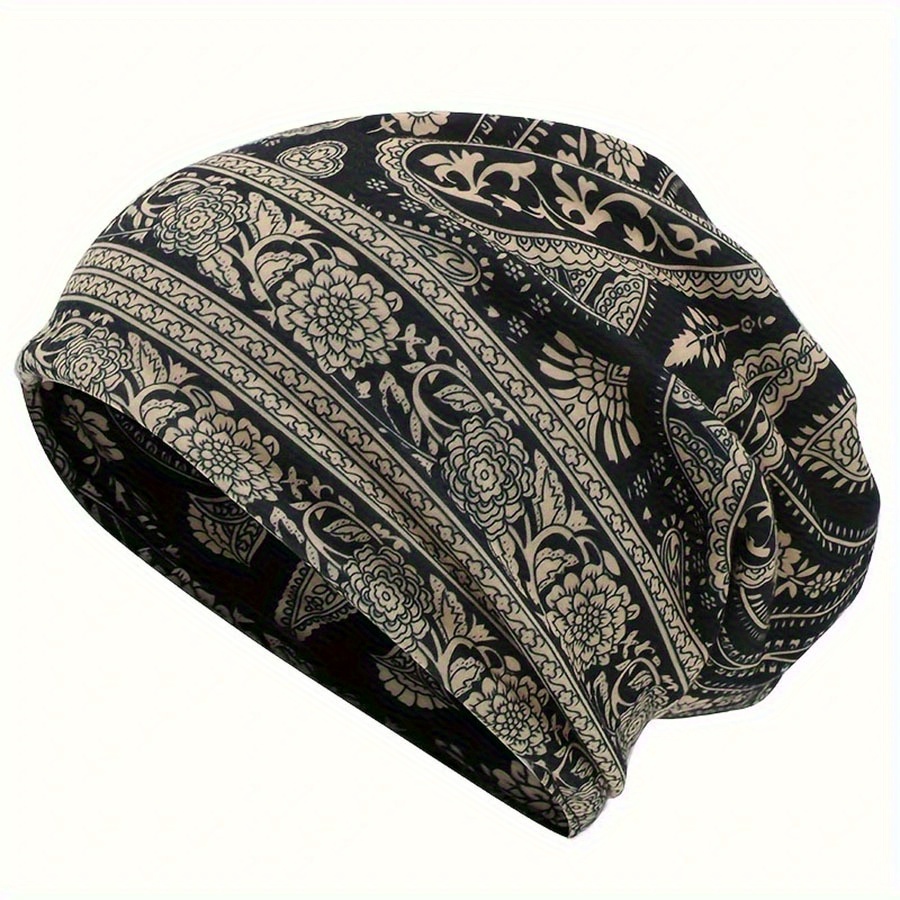 1/5pcs, Classic Paisley Print, Slouchy Beanie, Bohemian Stretchy Cap Vintage, Unisex Neck, Soft Beanie With Ties, Chemotherapy Cap For Men And Women