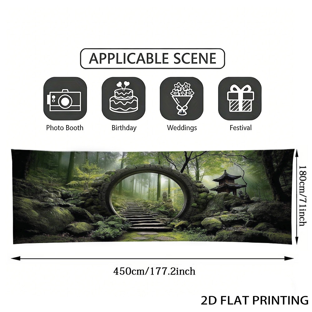 TEMU (2d Flat) 1pc Zen Garden Stone Garage Door Banner, Decorative Fence, , Polyester Fiber, Suitable For Backyard, Patio Decoration, Wedding,