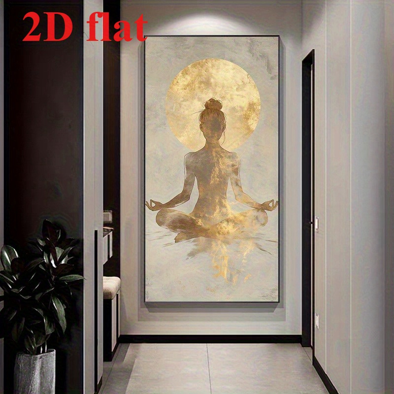 E-shop 2D Flach, Großes Modernes Abstraktes Meditations-Leinwandbild - Beige & Goldene Gelassenheit Rahmenloses Poster, Minimalistische Neutrale