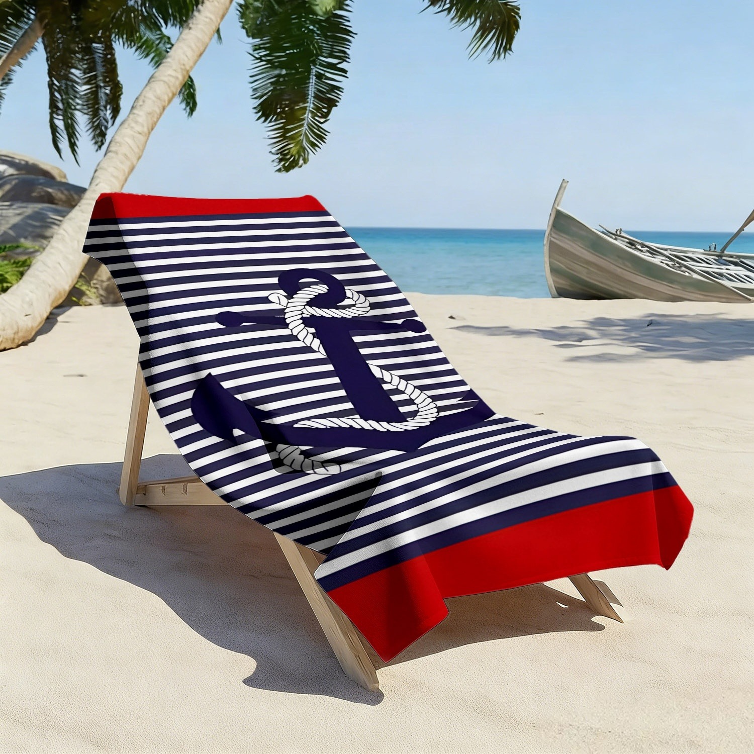 TEMU 1 pezzo Telo da spiaggia oversize in stile nautico con stampa di e corde, ad asciugatura rapida, super assorbente, per vacanze al mare, feste di