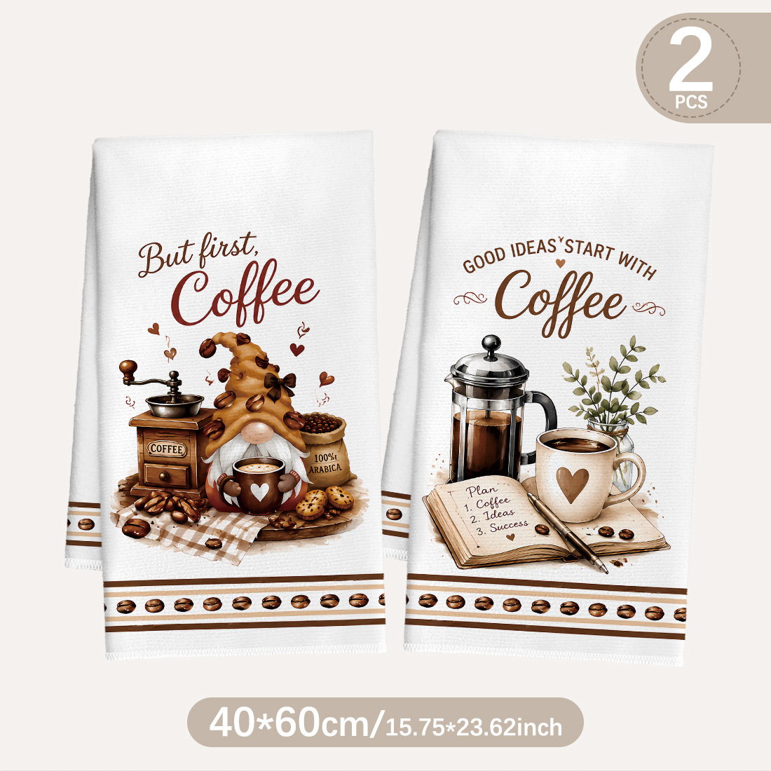 TEMU Cleaning Cloth 2pcs Kitchen Towel Set, Watercolor Coffee Themed Pattern Kitchen Cleaning Cloths, 2pcs Set, Soft Microfiber Dish Cloths, Suitable