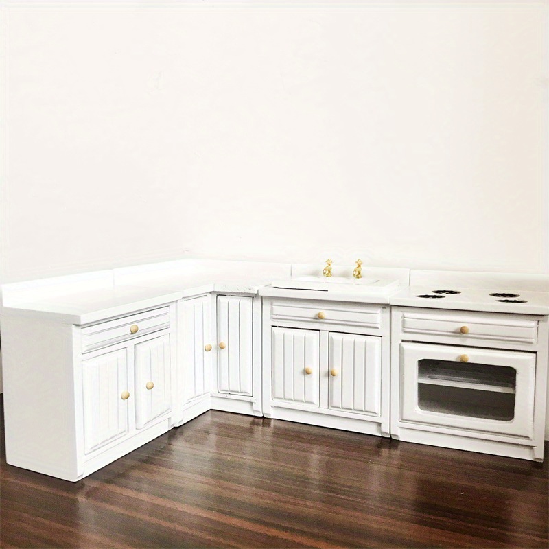 TEMU 1:12 Miniature Kitchen Dollhouse Corner Cabinet With Realistic Kitchenware Model