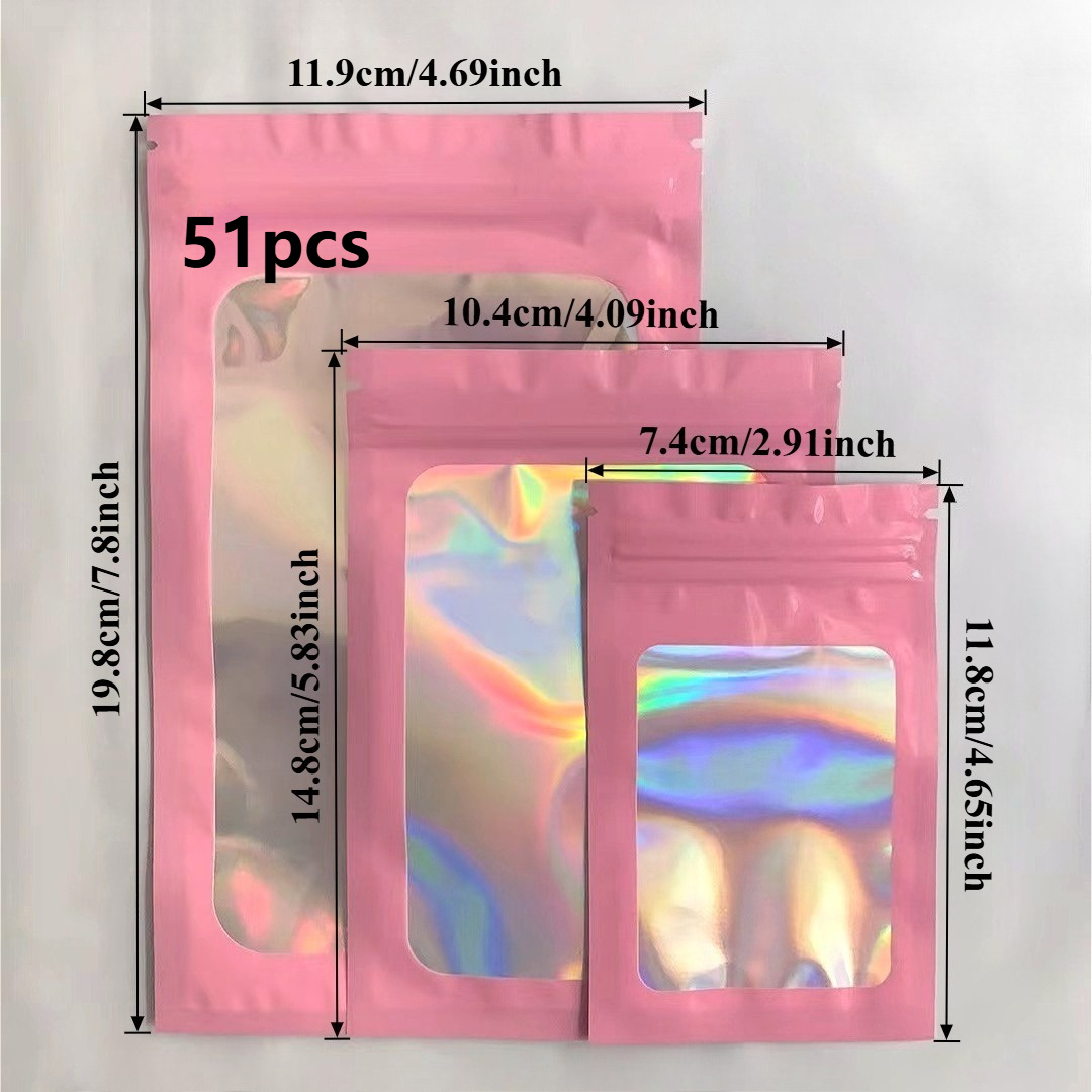 TEMU Lot de 51 sacs auto-scellants épaissis, colorés, holographiques et laser, sacs d'emballage cadeau pour fêtes d'année, sacs à fermeture éclair