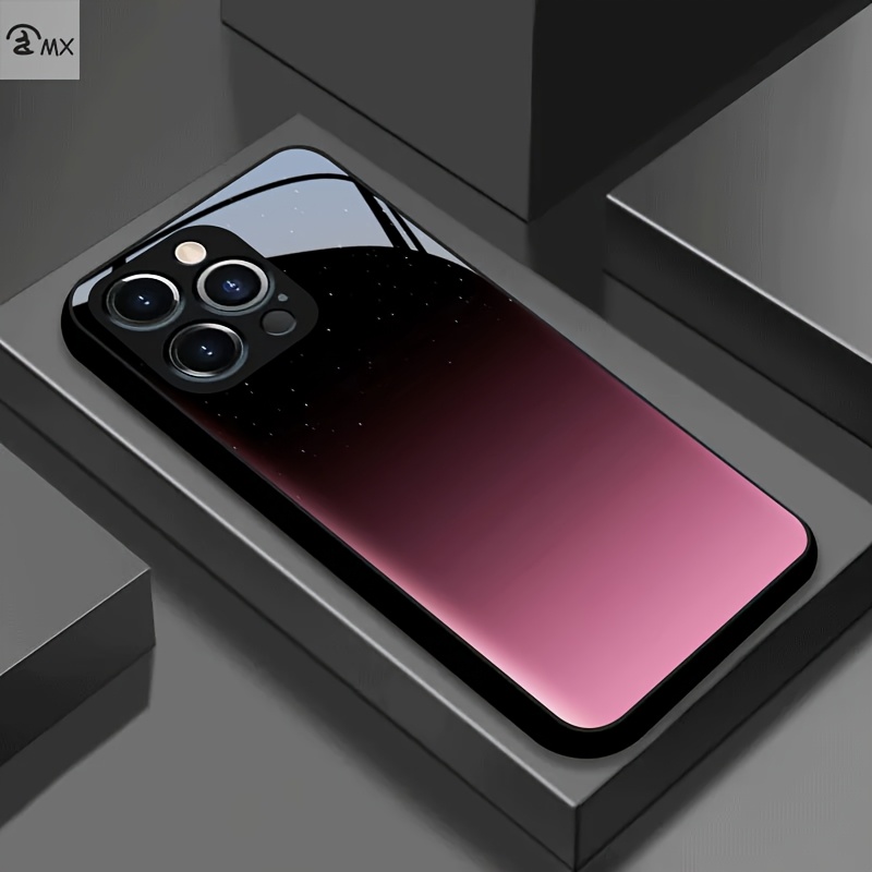 TEMU Phone Case - A Starry Sky Gradient Pink Patterned Tempered Glass Phone Case For Iphone 17 Pro Max, 17 Pro, 16 Pro Max, 16 Pro, 15 Pro Max, 15